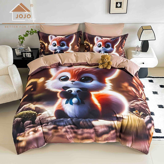 Lenjerie 5D Finet, 4 Piese, 1 Persoana, cu Elastic, Imprimeu Digital Identic cu Poza-C9783