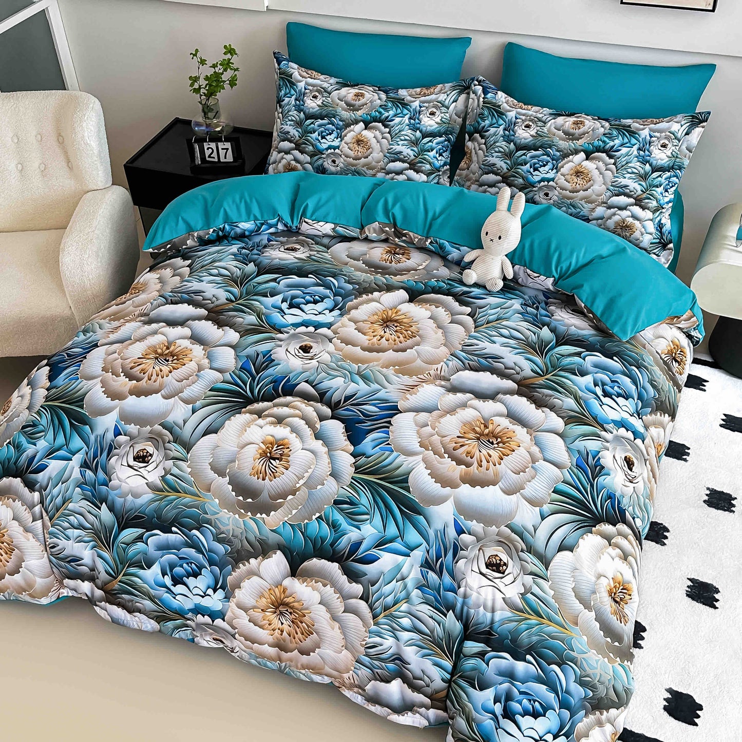 Lenjerie 5D Finet, 4 Piese, 1 Persoana, cu Elastic, Imprimeu Digital Identic cu Poza-C9810