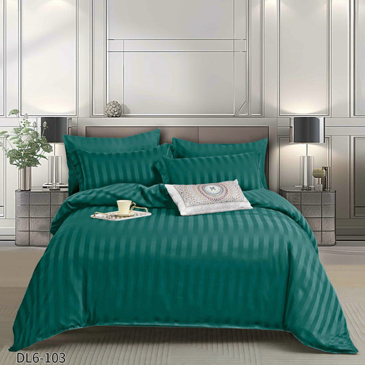 Lenjerie Damasc Finetat Deluxe, 6 Piese cu Elastic, Verde Smarald-P10238