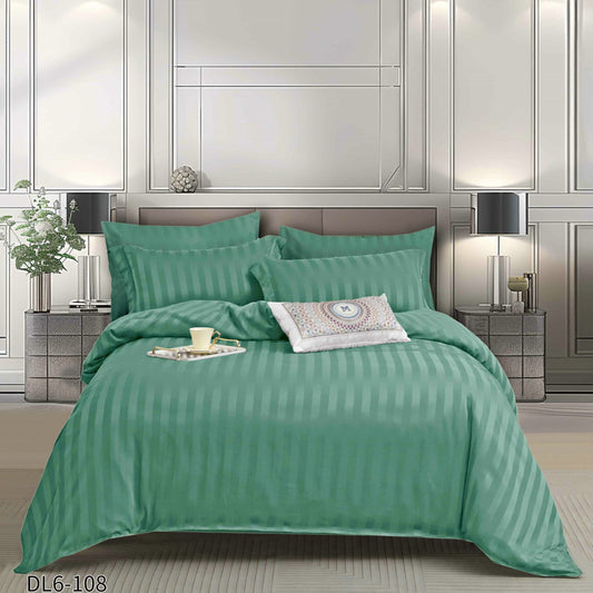 Lenjerie Damasc Finetat Deluxe, 6 Piese cu Elastic, Verde Petrol-P10241