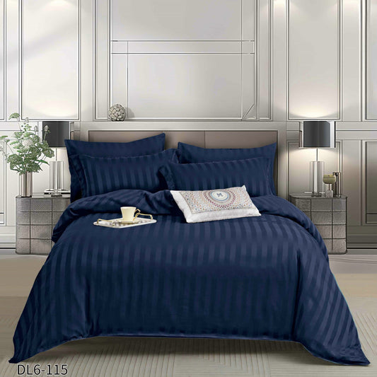 Lenjerie Damasc Finetat Deluxe, 6 Piese cu Elastic, Bleumarin-P10240