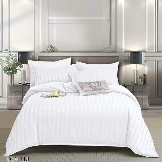 Lenjerie Damasc Finetat Deluxe, 6 Piese cu Elastic, Alb-P10243