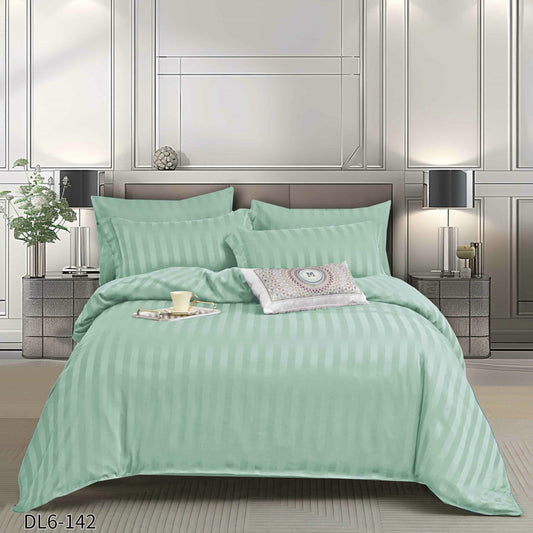 Lenjerie Damasc Finetat Deluxe, 6 Piese cu Elastic, Verde Pastel-P10247