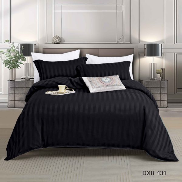 Lenjerie Pat 1 Persoana din Damasc Deluxe, 4 Piese cu Elastic, Negru-P8961