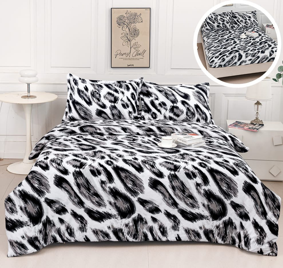 Lenjerie Cocolino 4 Piese cu Elastic, Pat Dublu, Animal Print-A9535