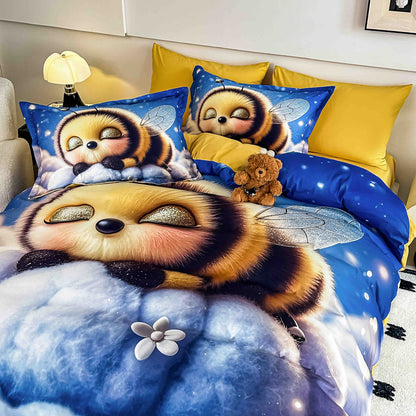 Lenjerie 5D Finet, 4 Piese, 1 Persoana, cu Elastic, Imprimeu Digital Identic cu Poza-C9784