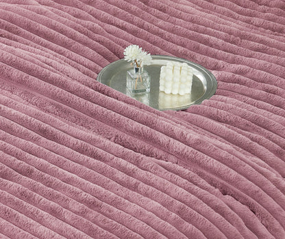 Lenjerie Pat cu Pilota Inclusa, Blanita Iepure Artificiala, Cearceaf de Pat Cu Elastic, 6 Piese, Roz-C9806