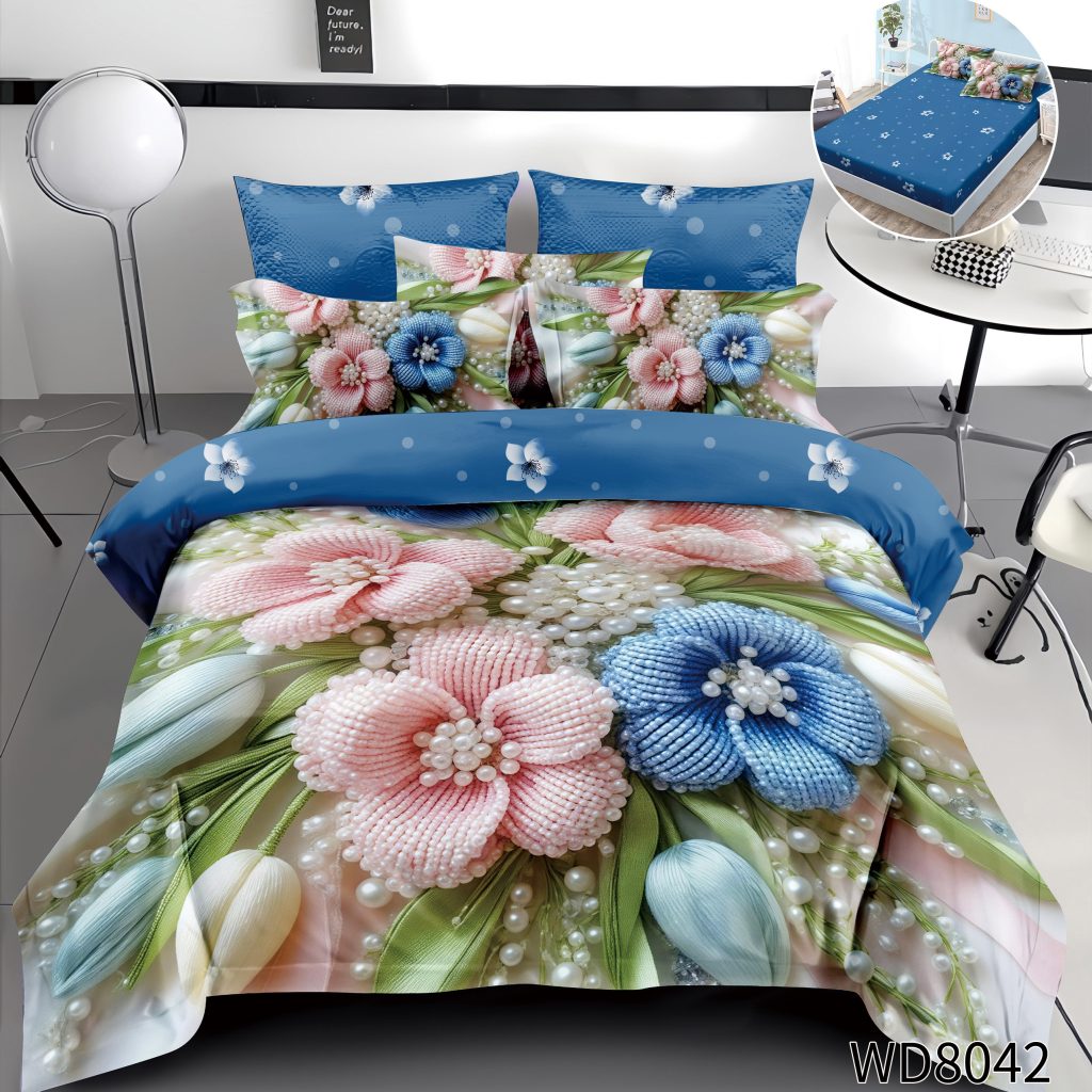 Lenjerie 5D Finet 4 Piese, cu Elastic, Imprimeu Identic cu Poza, Floricele-P10384