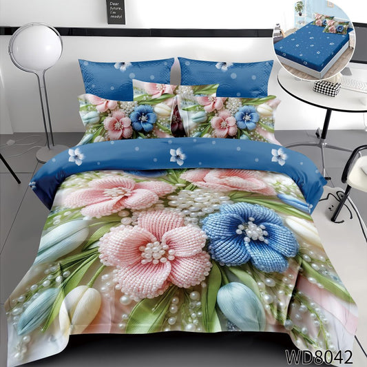 Lenjerie 5D Finet 4 Piese, cu Elastic, Imprimeu Identic cu Poza, Floricele-P10384