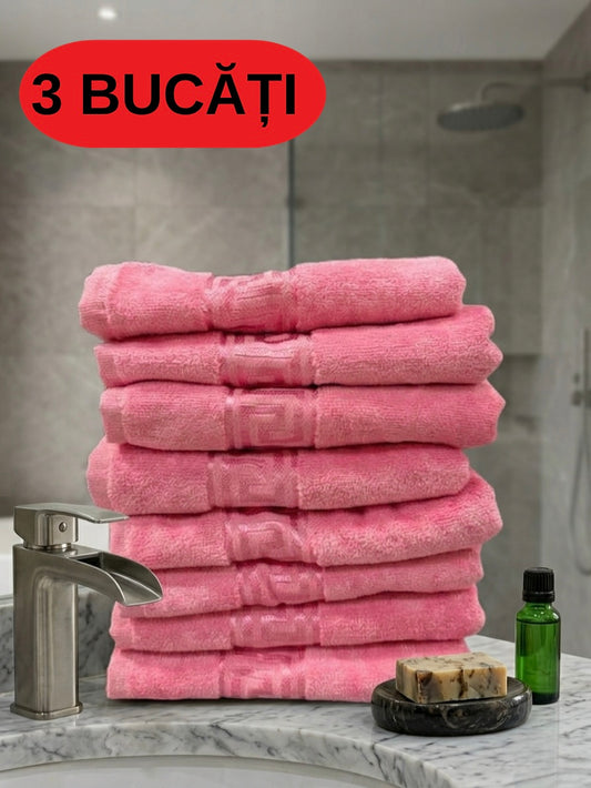 Set 3 Prosoape Baie, Bumbac 100%, 50x90cm, Roz-ZP08