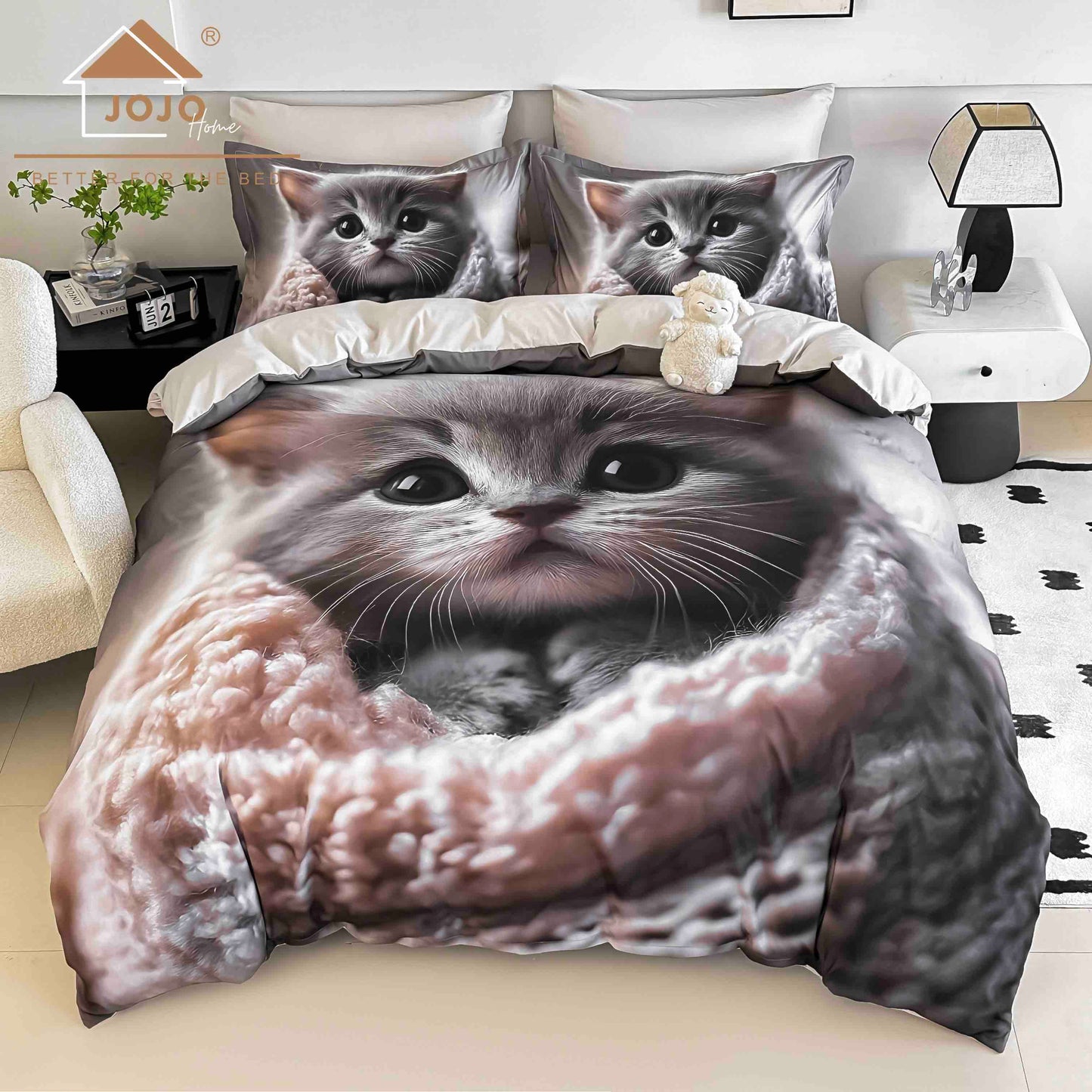 Lenjerie 5D Finet, 4 Piese, 1 Persoana, cu Elastic, Imprimeu Digital Identic cu Poza-C9786