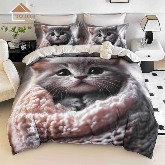 Lenjerie 5D Finet, 4 Piese, 1 Persoana, cu Elastic, Imprimeu Digital Identic cu Poza-C9786