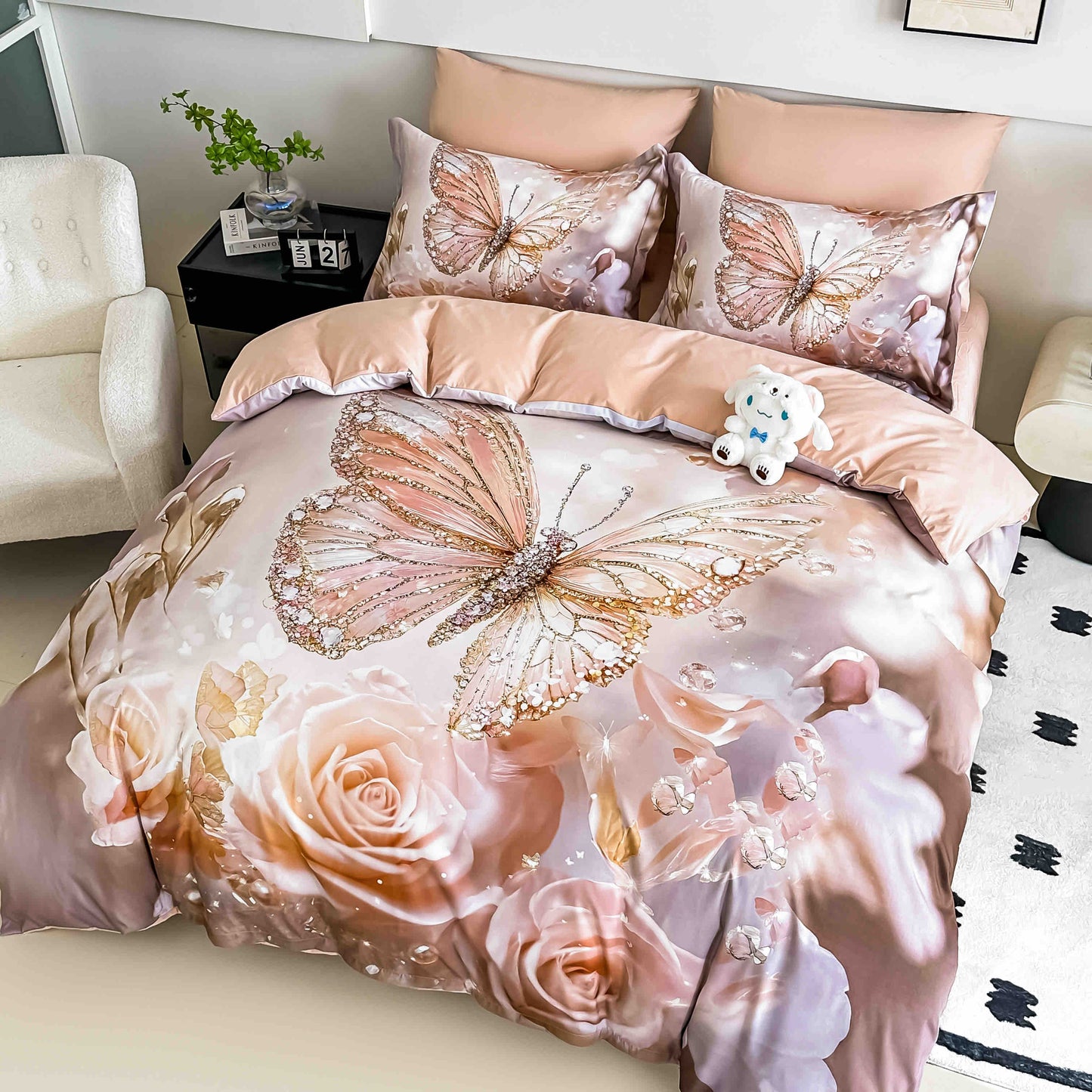 Lenjerie 5D Finet, 4 Piese, 1 Persoana, cu Elastic, Imprimeu Digital Identic cu Poza-C9788