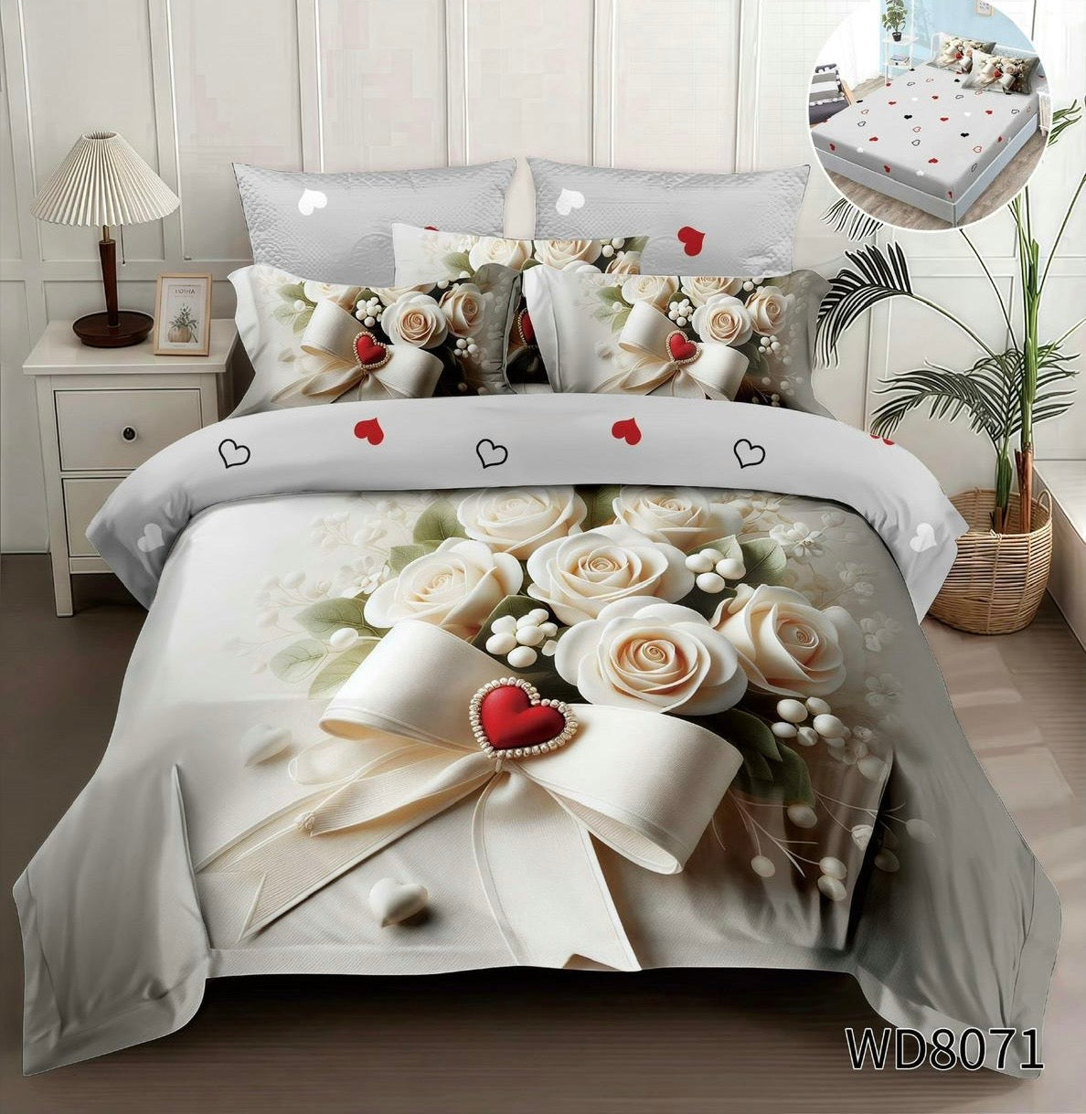 Lenjerie 5D Finet 4 Piese, cu Elastic, Imprimeu Identic cu Poza, Trandafiri-P10385