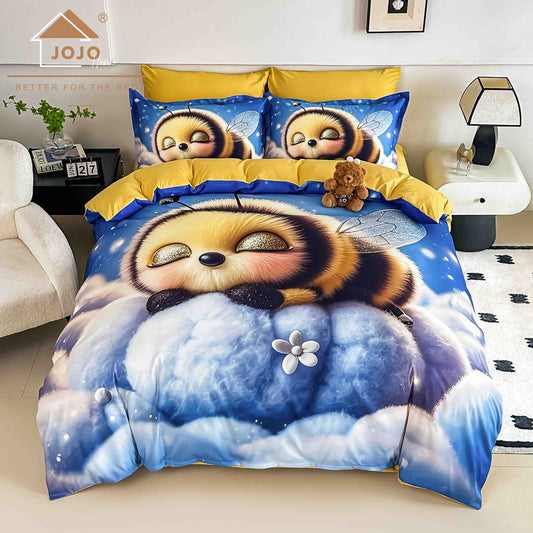 Lenjerie 5D Finet, 4 Piese, 1 Persoana, cu Elastic, Imprimeu Digital Identic cu Poza-C9784