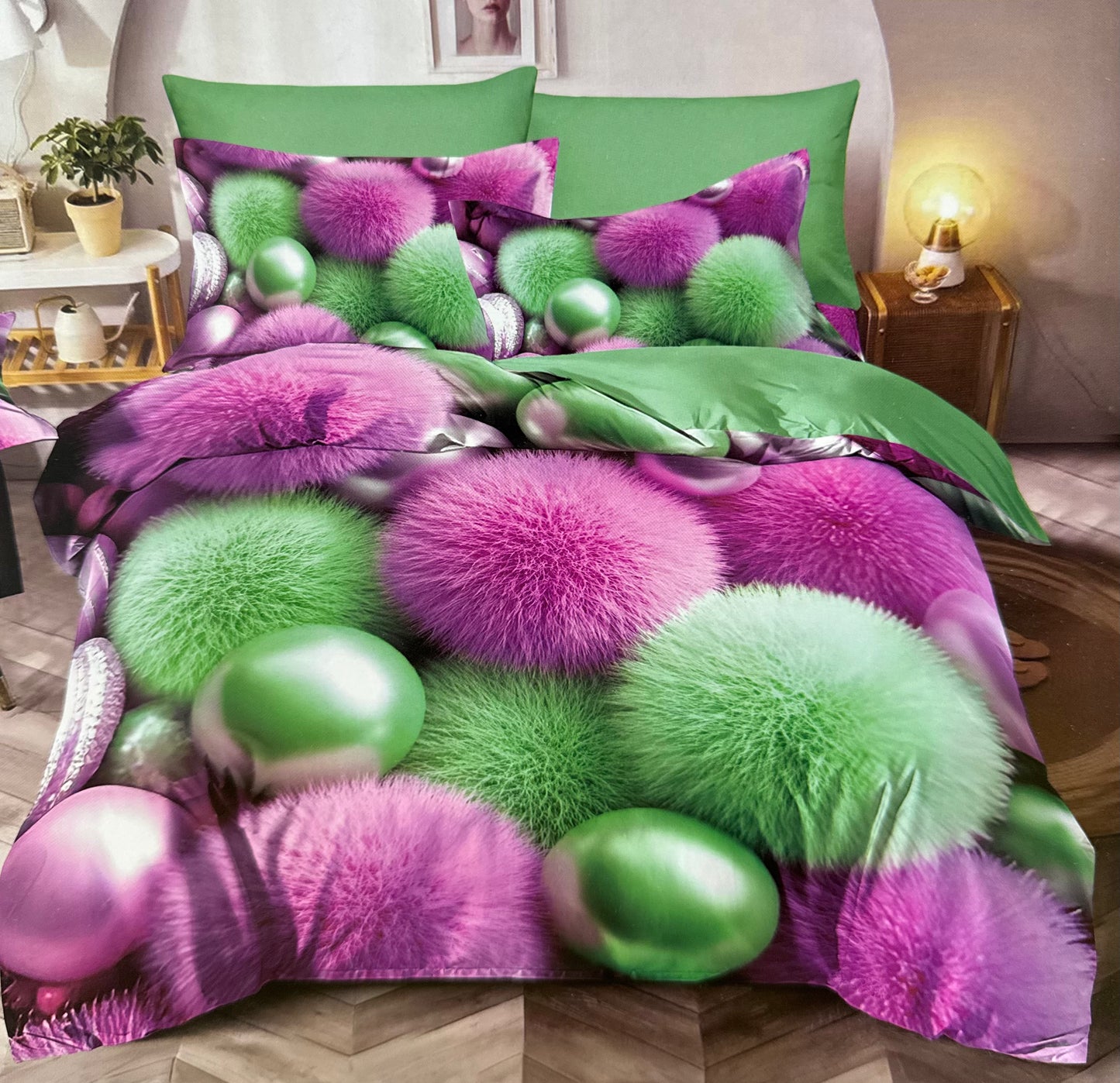 Lenjerie 5D Finet 6 Piese, cu Elastic, Imprimeu Digital Identic cu Poza, Globuri-C9667