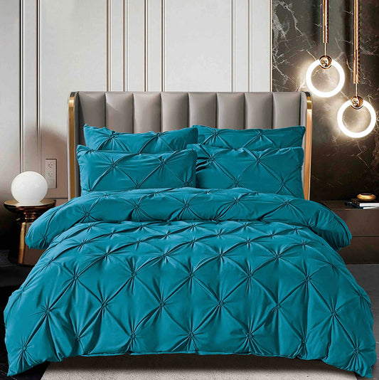 Lenjerie Bumbac Finetat Premium, Soft Touch, 6 Piese, cu Elastic si Pliuri Brodate, Turcoaz-C10784