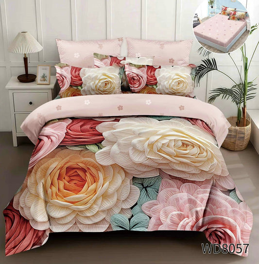 Lenjerie 5D Finet 4 Piese, cu Elastic, Imprimeu Identic cu Poza, Floricele-P10376