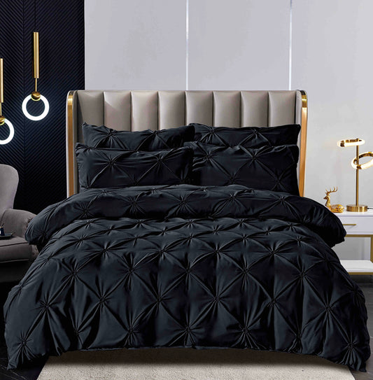 Lenjerie Bumbac Finetat Premium, Soft Touch, 6 Piese, cu Elastic si Pliuri Brodate, Negru-C10783
