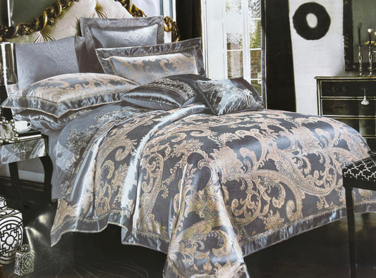 Lenjerie de pat Jacquard Premium De Lux, 6 Piese, Bleu/Model Regal-R10363