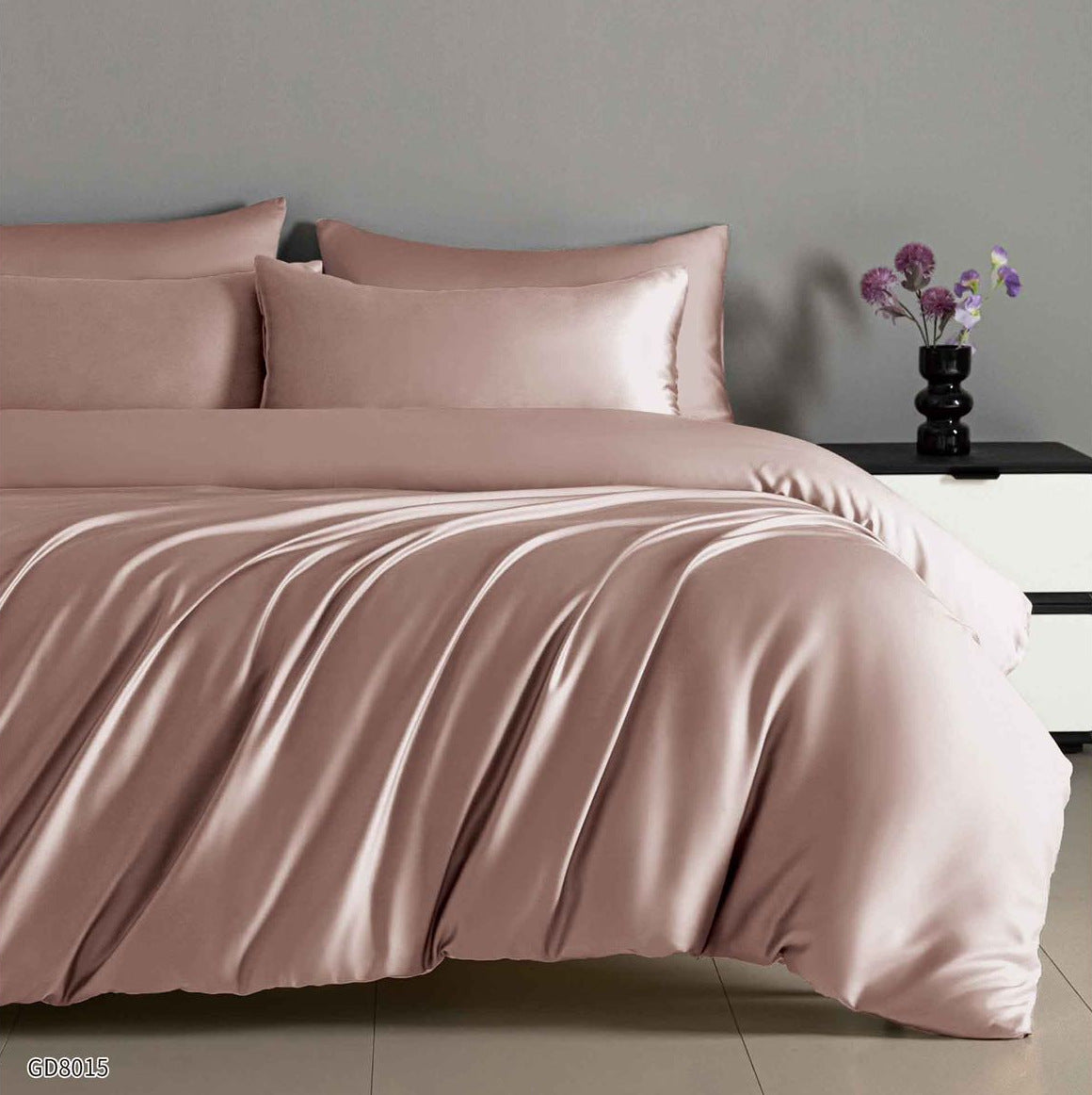 Lenjerie Pat Dublu din Satin Extra Fin, 4 Piese, cu Elastic, Roz Pudrat-P10220