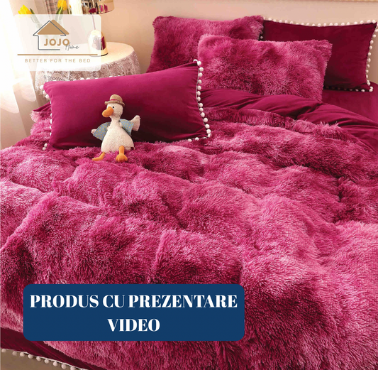 Lenjerie Cocolino Fluffy, Pufoasa, cu Ciucuri, 6 Piese, Burgundy-C4534