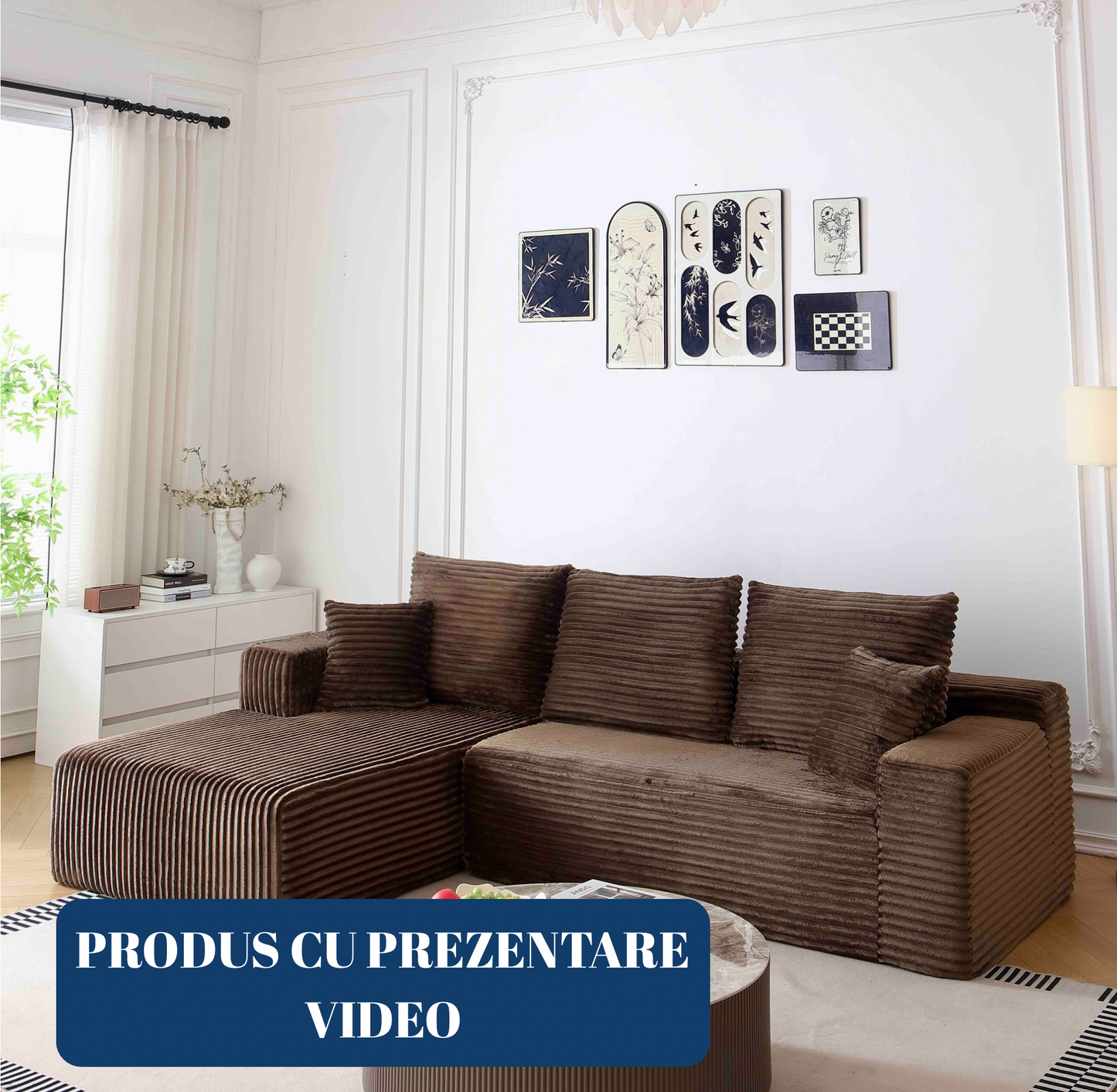 Coltar Premium Saphyra, cu Susținere Ergonomică HD Foam, Catifea Reiata, Maro-C9477