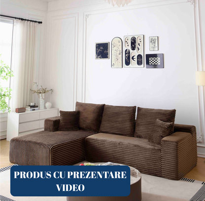 Coltar Premium Saphyra, cu Susținere Ergonomică HD Foam, Catifea Reiata, Maro-C9477