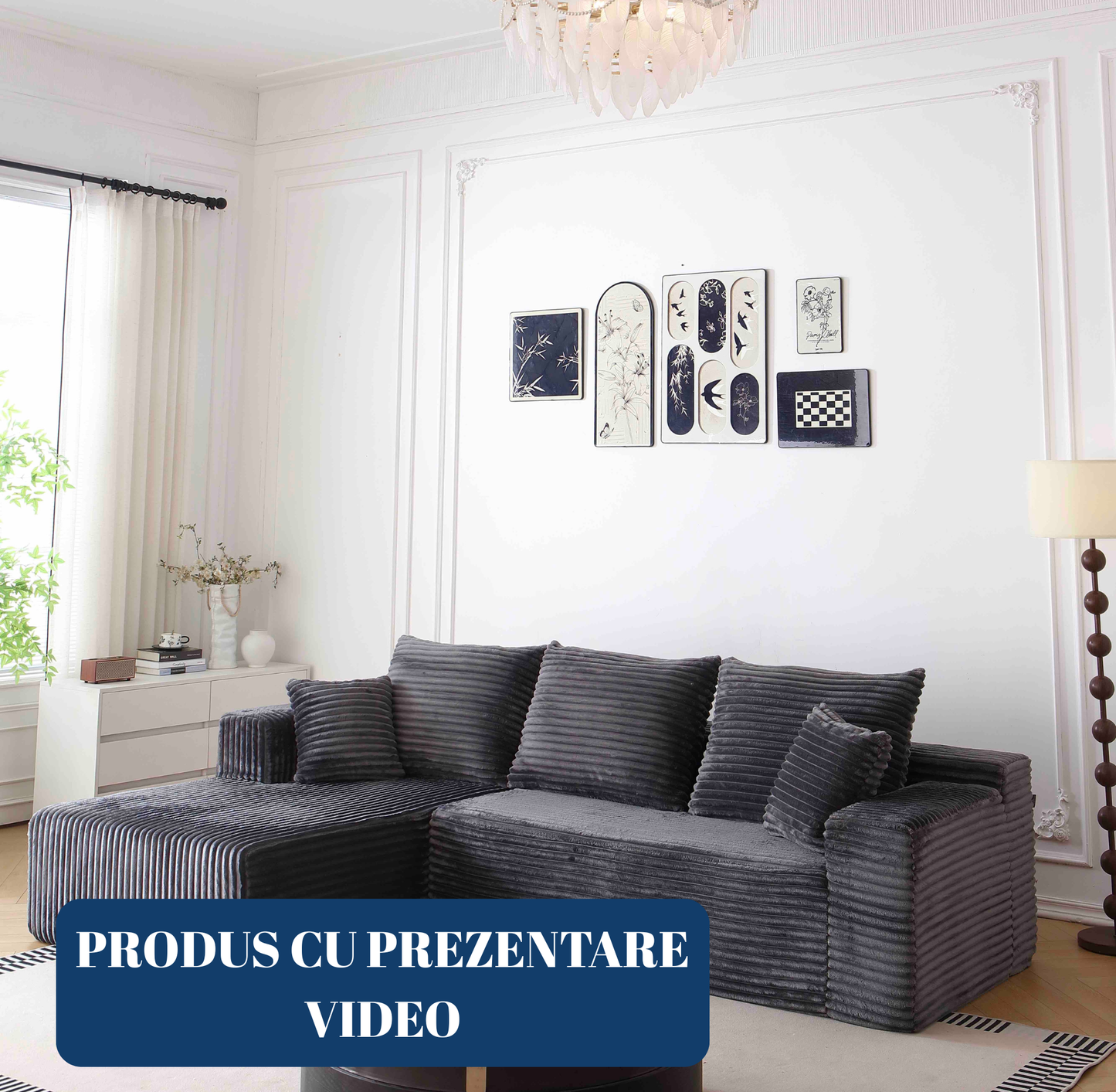 Coltar Premium Saphyra, cu Susținere Ergonomică HD Foam, Catifea Reiata, Gri-C9478