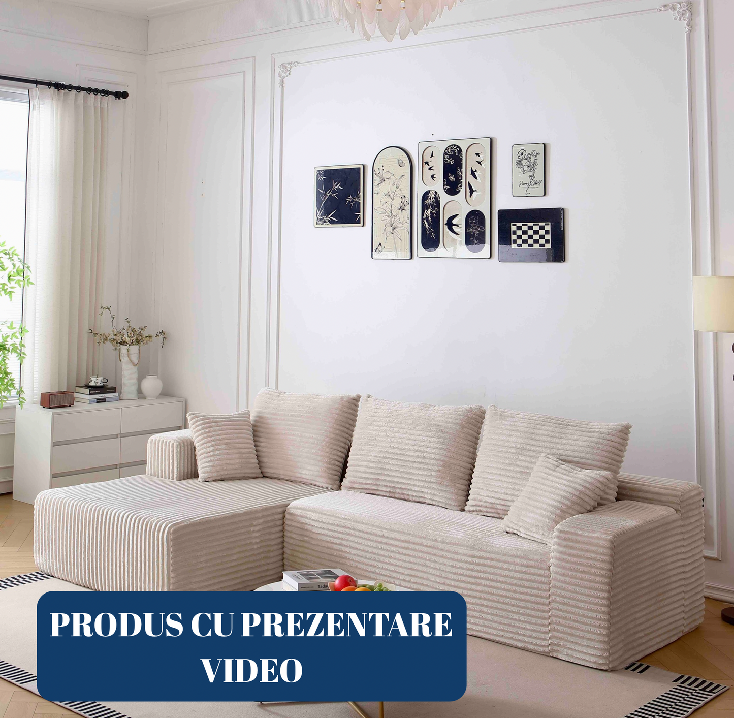 Coltar Premium Saphyra, cu Susținere Ergonomică HD Foam, Catifea Reiata, Crem-C9480