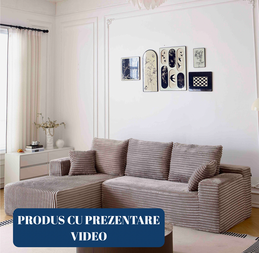 Coltar Premium Saphyra, cu Susținere Ergonomică HD Foam, Catifea Reiata, Bej-C9481