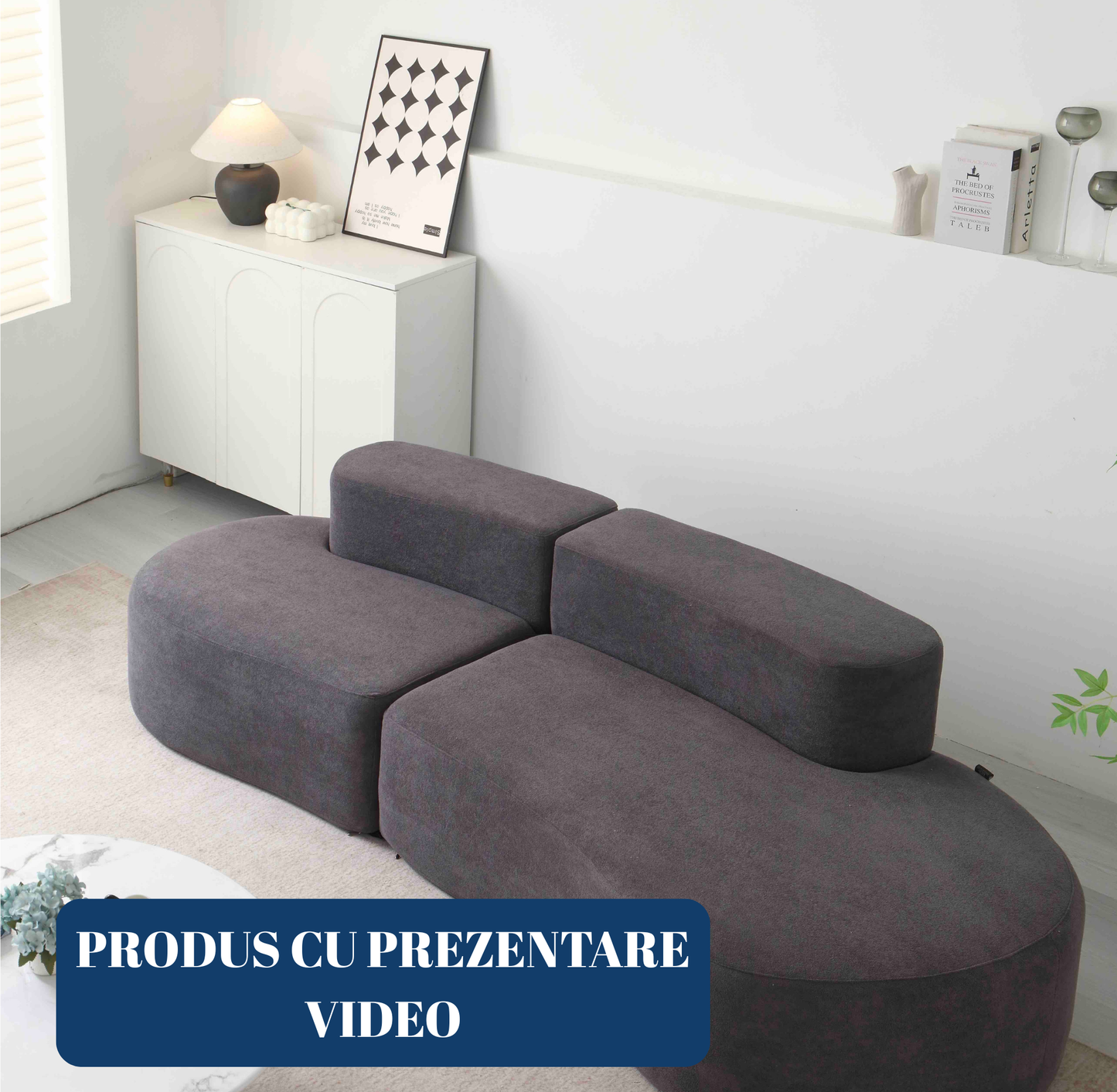 Canapea Premium Veloria, cu Susținere Ergonomică HD Foam, Catifea, Gri-C9472