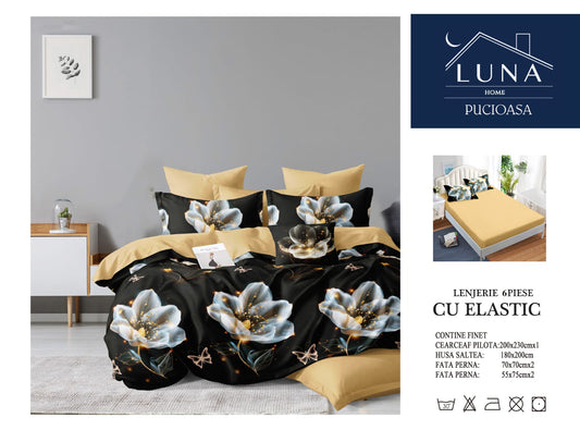 Lenjerie Pat Dublu Din Finet, 6 Piese, cu Elastic-N7600