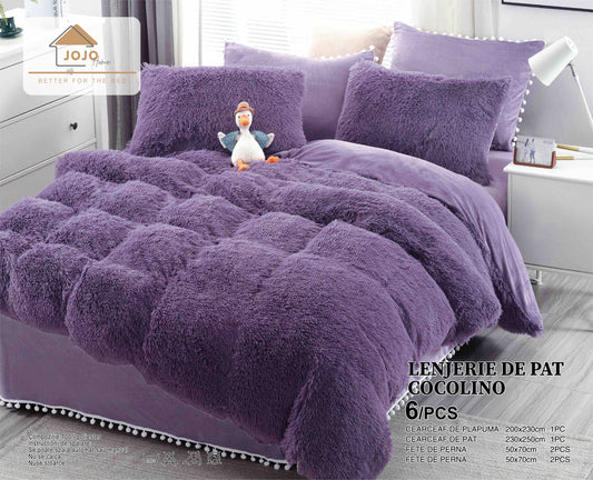 Lenjerie Cocolino Fluffy Pufoasa, cu Ciucuri, 6 Piese, Lila-C4126
