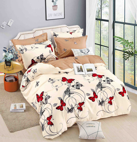 Lenjerie Pat Dublu din Finet, 6 Piese, cu Elastic, Crem/Fluturi-C8696