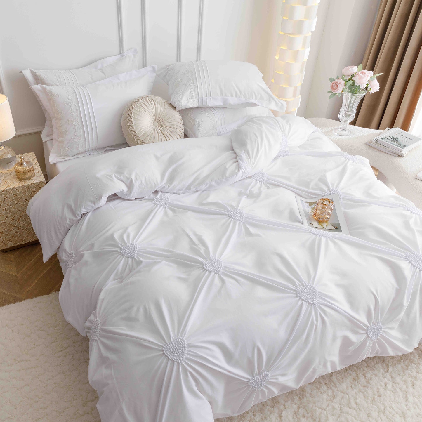 Lenjerie Bumbac Finetat Premium, Soft Touch, 6 Piese, cu Inimi Brodate, Alb-C9598