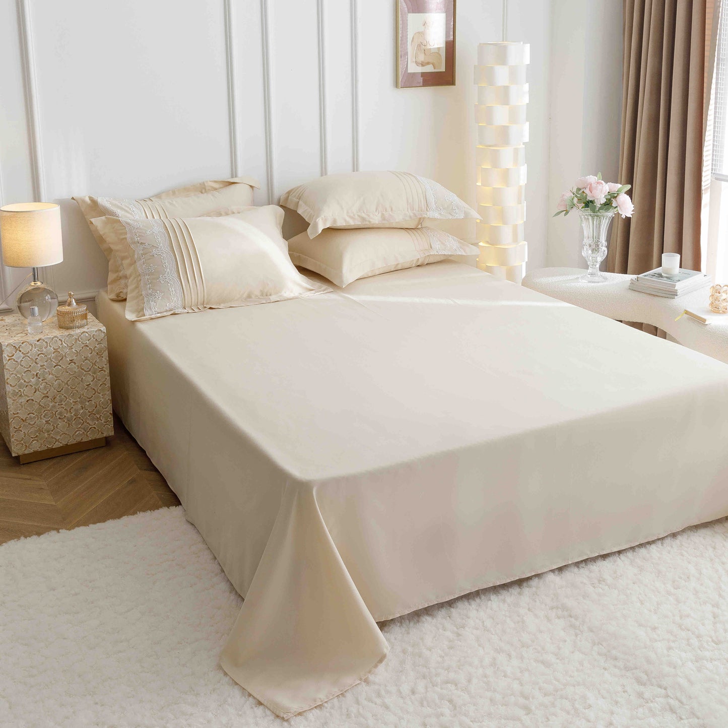 Lenjerie Bumbac Finetat Premium, Soft Touch, 6 Piese, cu Inimi Brodate, Crem-C9600