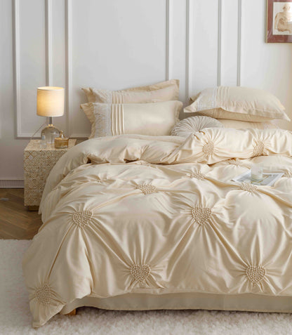 Lenjerie Bumbac Finetat Premium, Soft Touch, 6 Piese, cu Inimi Brodate, Crem-C9600