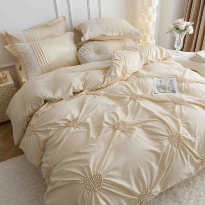 Lenjerie Bumbac Finetat Premium, Soft Touch, 6 Piese, cu Inimi Brodate, Crem-C9600