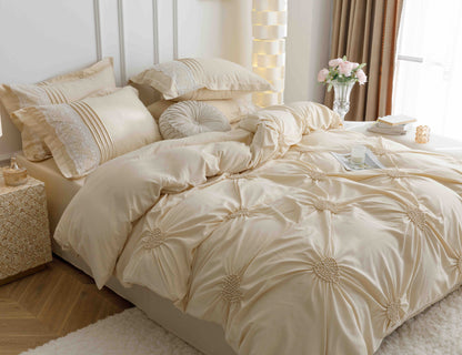 Lenjerie Bumbac Finetat Premium, Soft Touch, 6 Piese, cu Inimi Brodate, Crem-C9600