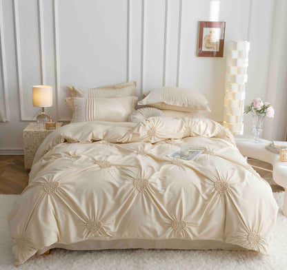 Lenjerie Bumbac Finetat Premium, Soft Touch, 6 Piese, cu Inimi Brodate, Crem-C9600