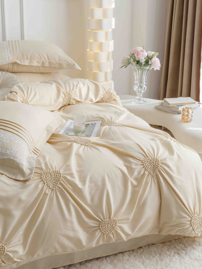 Lenjerie Bumbac Finetat Premium, Soft Touch, 6 Piese, cu Inimi Brodate, Crem-C9600