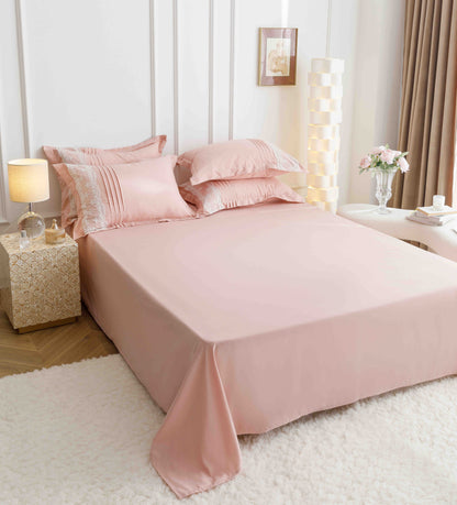 Lenjerie Bumbac Finetat Premium, Soft Touch, 6 Piese, cu Inimi Brodate, Roz Pudra-C9599