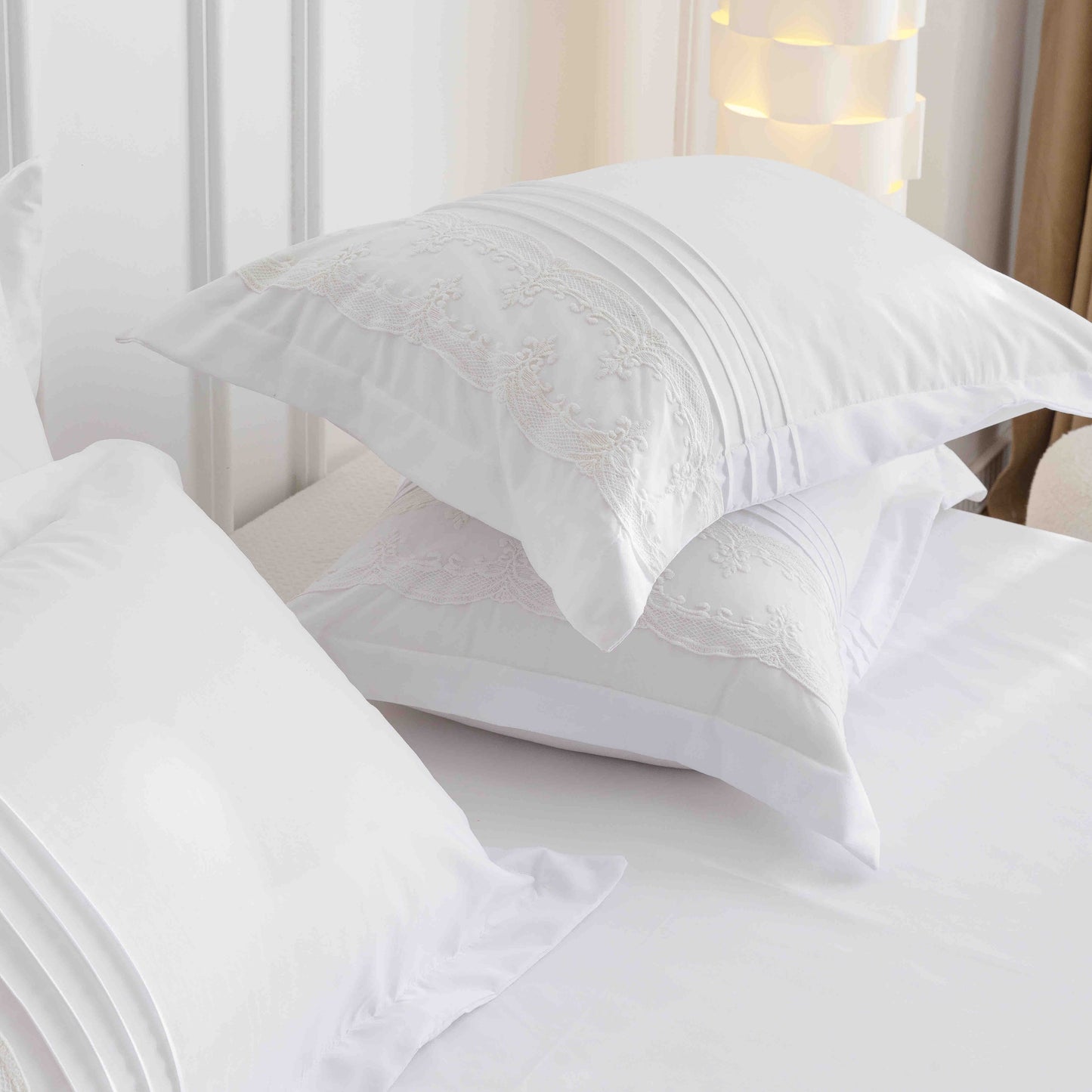 Lenjerie Bumbac Finetat Premium, Soft Touch, 6 Piese, cu Inimi Brodate, Alb-C9598