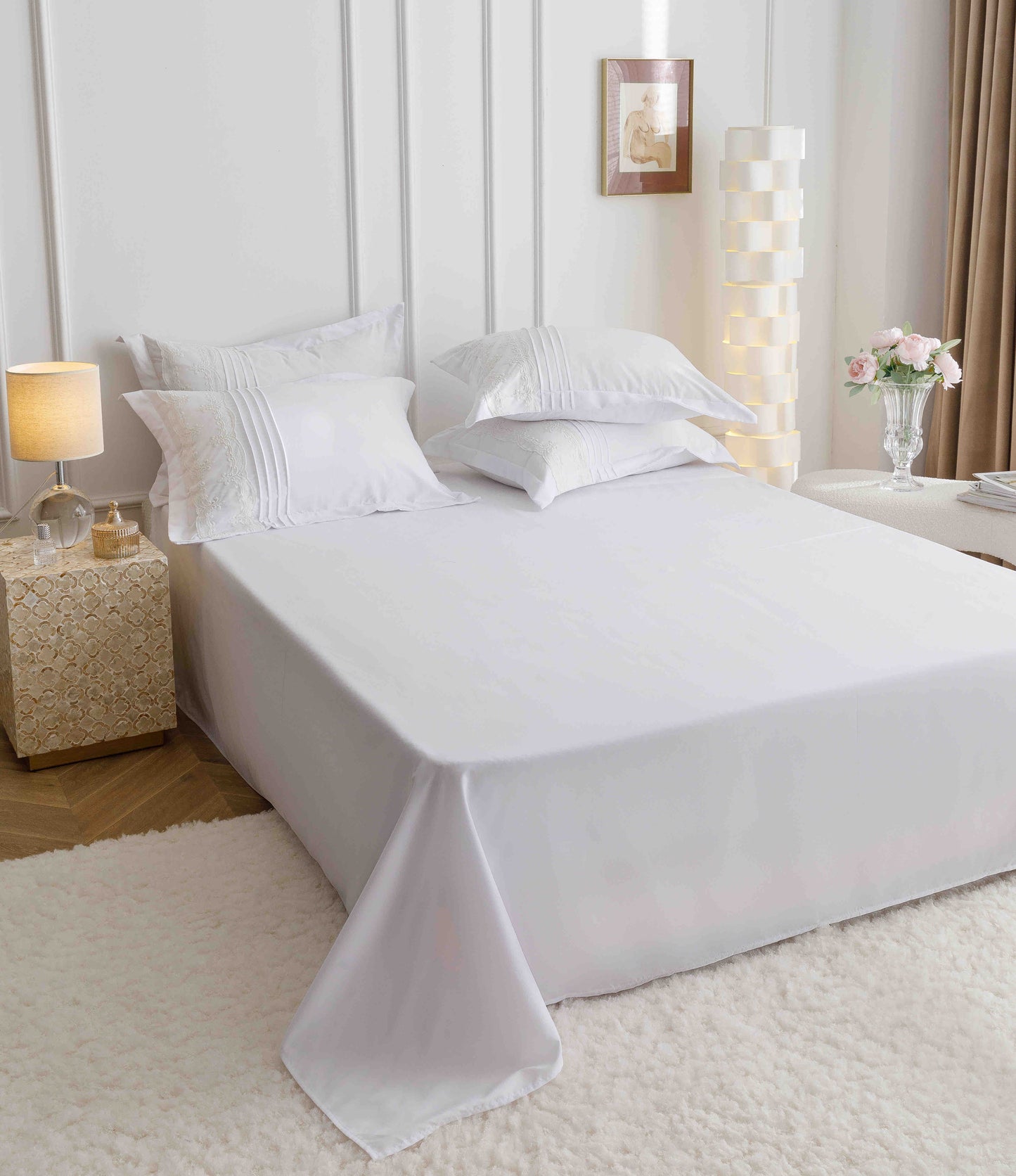 Lenjerie Bumbac Finetat Premium, Soft Touch, 6 Piese, cu Inimi Brodate, Alb-C9598