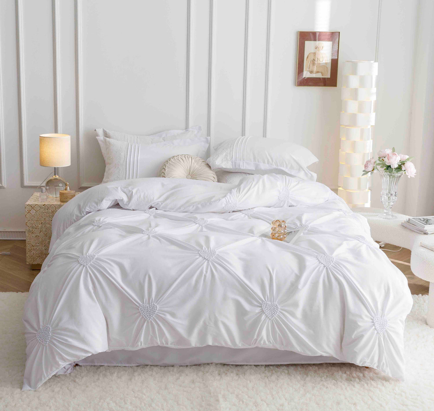 Lenjerie Bumbac Finetat Premium, Soft Touch, 6 Piese, cu Inimi Brodate, Alb-C9598