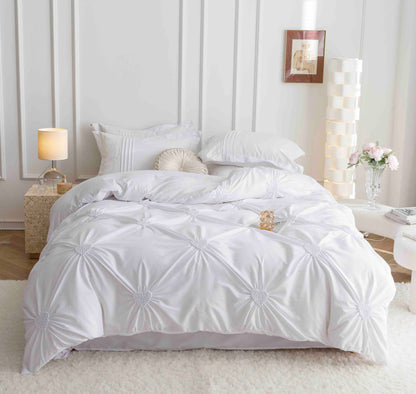 Lenjerie Bumbac Finetat Premium, Soft Touch, 6 Piese, cu Inimi Brodate, Alb-C9598