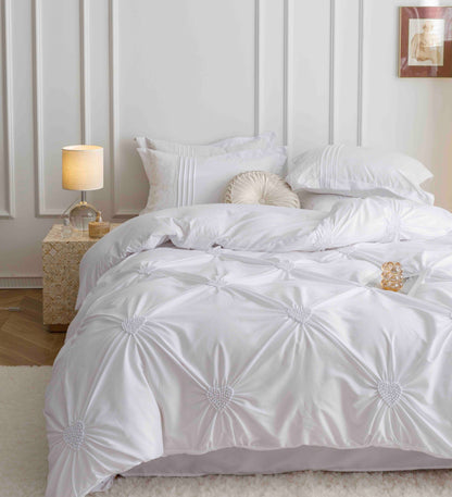 Lenjerie Bumbac Finetat Premium, Soft Touch, 6 Piese, cu Inimi Brodate, Alb-C9598