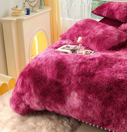 Lenjerie Cocolino Fluffy, Pufoasa, cu Ciucuri, 6 Piese, Burgundy-C4534