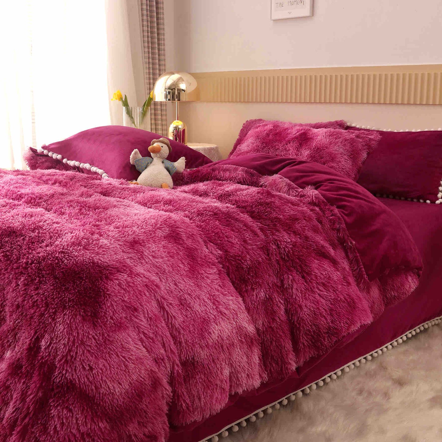 Lenjerie Cocolino Fluffy, Pufoasa, cu Ciucuri, 6 Piese, Burgundy-C4534